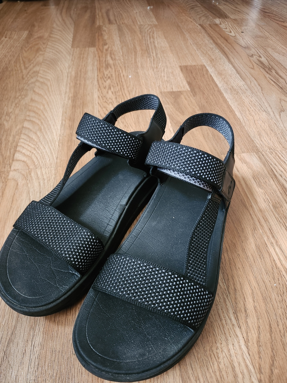 FitFlop Black Textured Strap Sandals with Ankle Loop